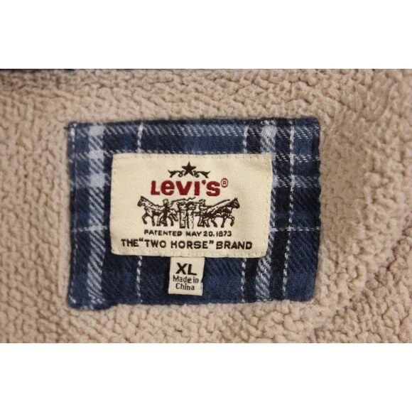 Levis Jacket Mens Blue Plaid Fleece Sherpa Lined Work Flannel Shacket Outdoor XL - Picture 8 of 10